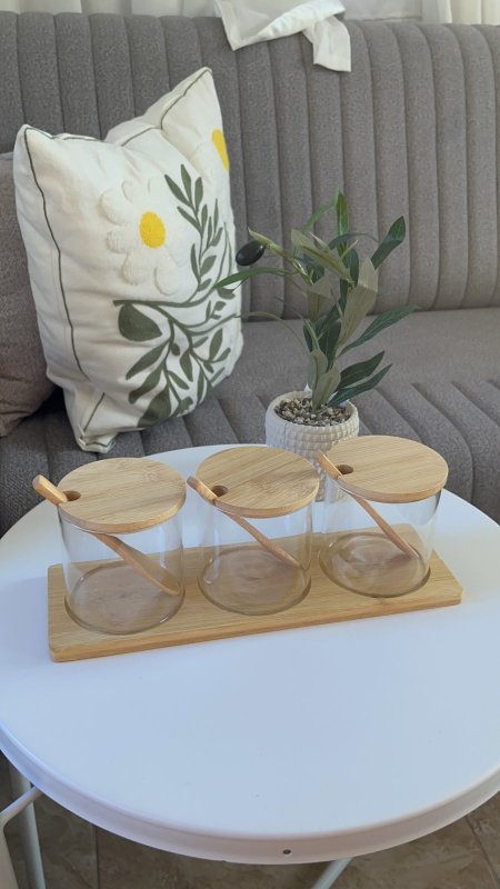 طقم سكريات زجاج ب غطاء خشبي